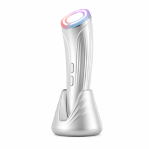 Multi-function LED EMS RF facial beauty device for home skincare, featuring red light therapy and microcurrent lifting technology