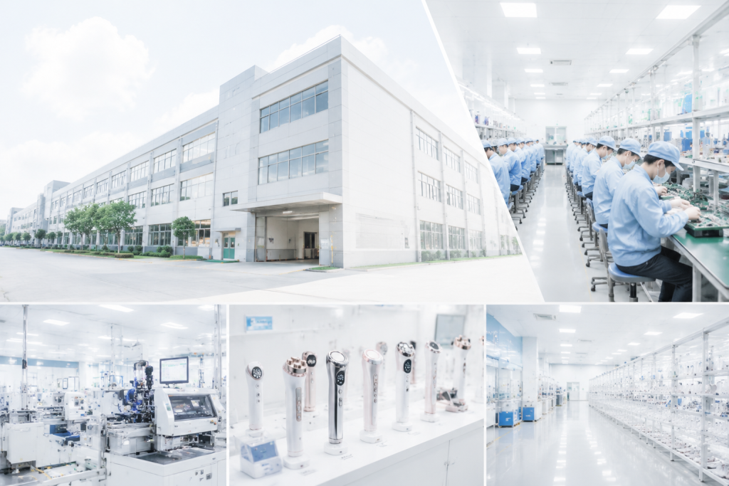 Beauty device manufacturer factory with advanced production facility and cleanroom assembly line