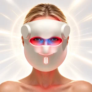 4-spectrum photon rejuvenation silicone LED face mask with 280 medical-grade chips and voice control for anti-aging and acne relief.