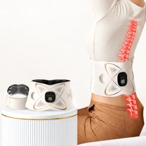 3-in-1 EMS pulse, hot compress, and waist shaping trainer belt with silver ion heat lock fabric and large digital display.