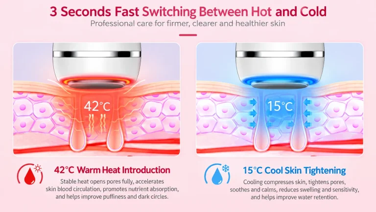 3 seconds fast switch between 42℃ warm heat introduction and 15℃ cool skin tightening facial device