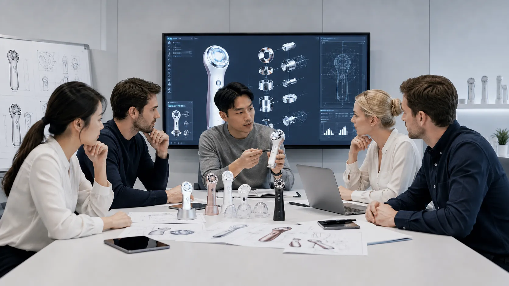 Nuomeiwei in‑house R&D system, engineering team for optics, PCB design, firmware development, clinical testing and regulatory documentation, end‑to‑end beauty device product innovation