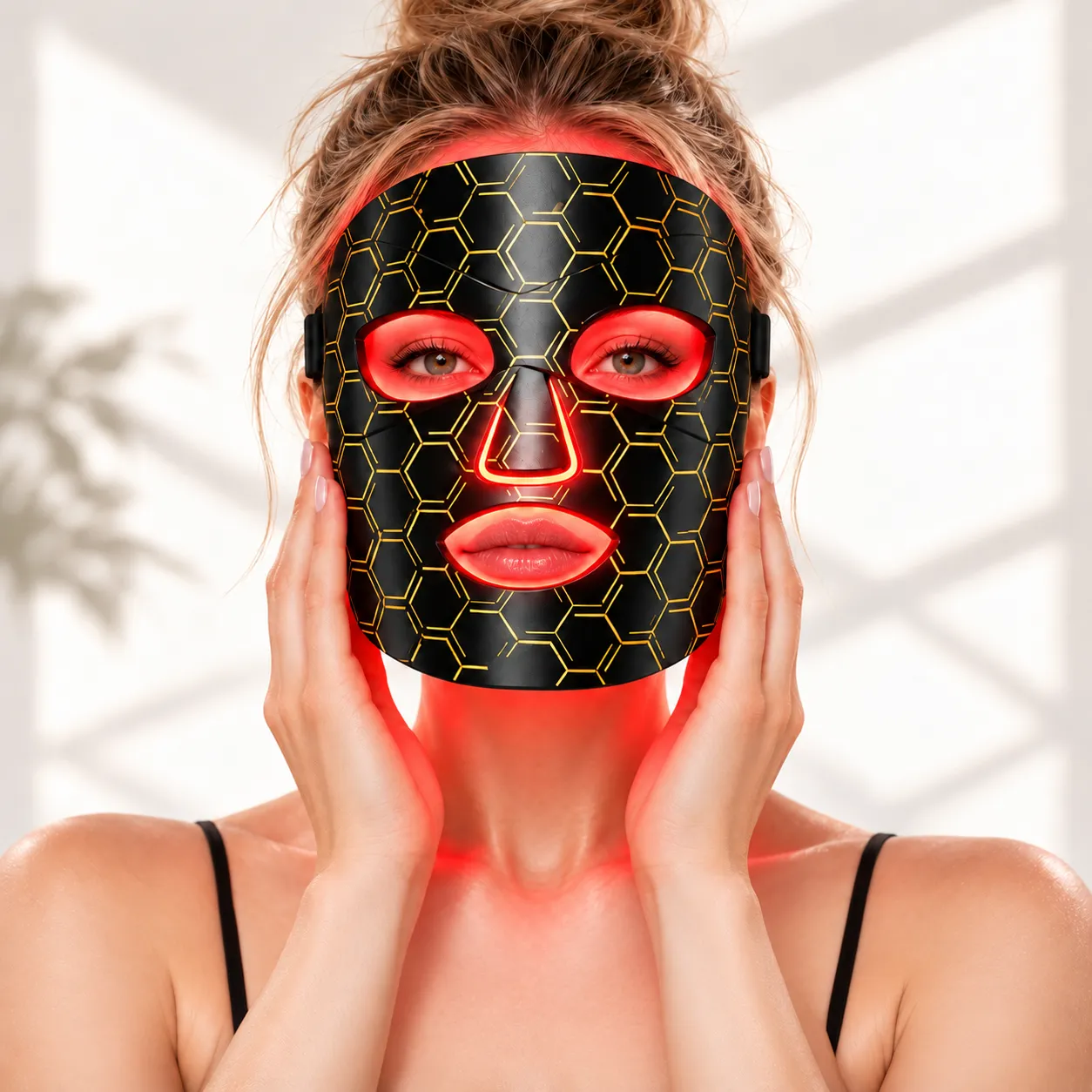 Soft food-grade silicone LED facial rejuvenation mask featuring 576 high-brightness LED beads, near-infrared light, and 8 intelligent working modes.