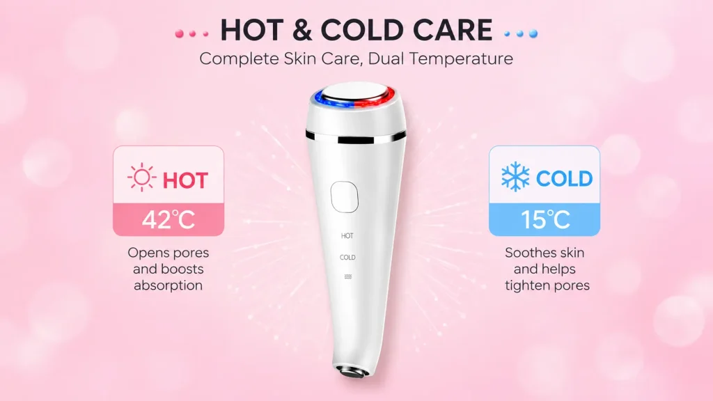 Hot and cold facial care device, 42℃ heating and 15℃ cooling mode for complete skincare