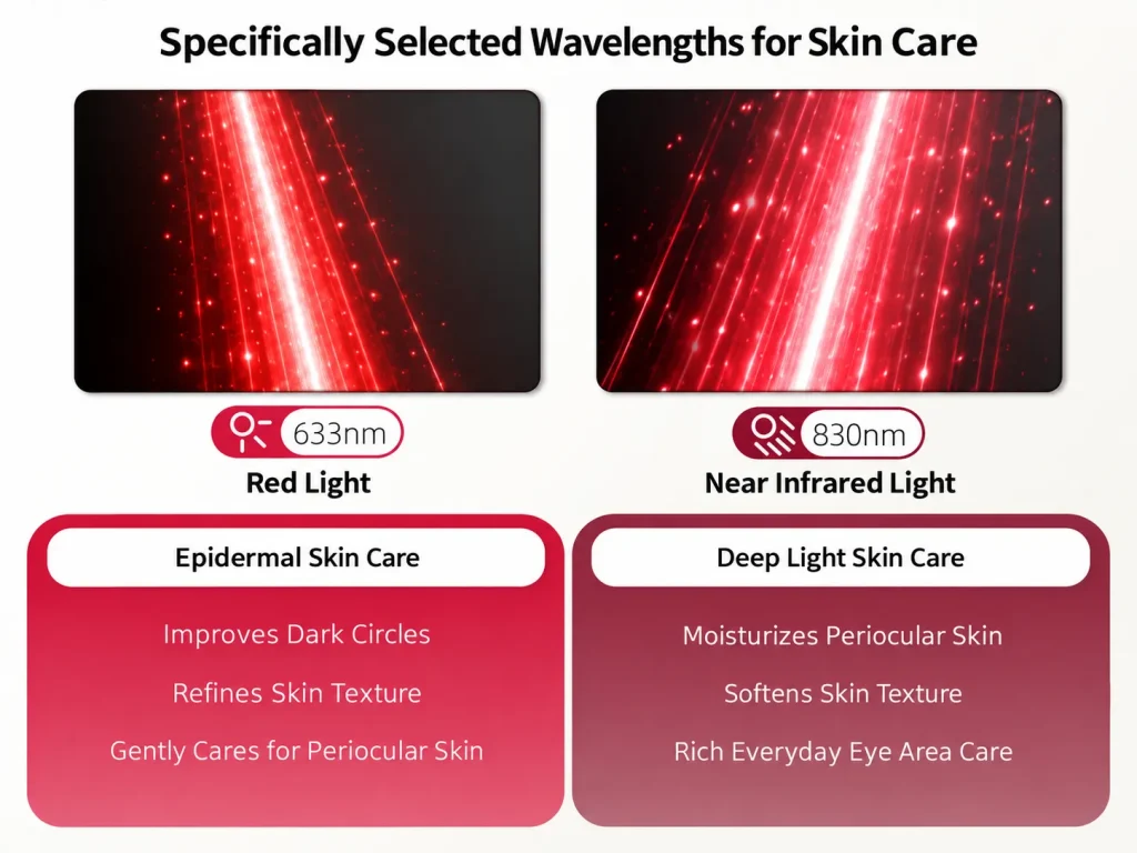 633nm red light and 830nm near infrared light benefits for periocular skin care