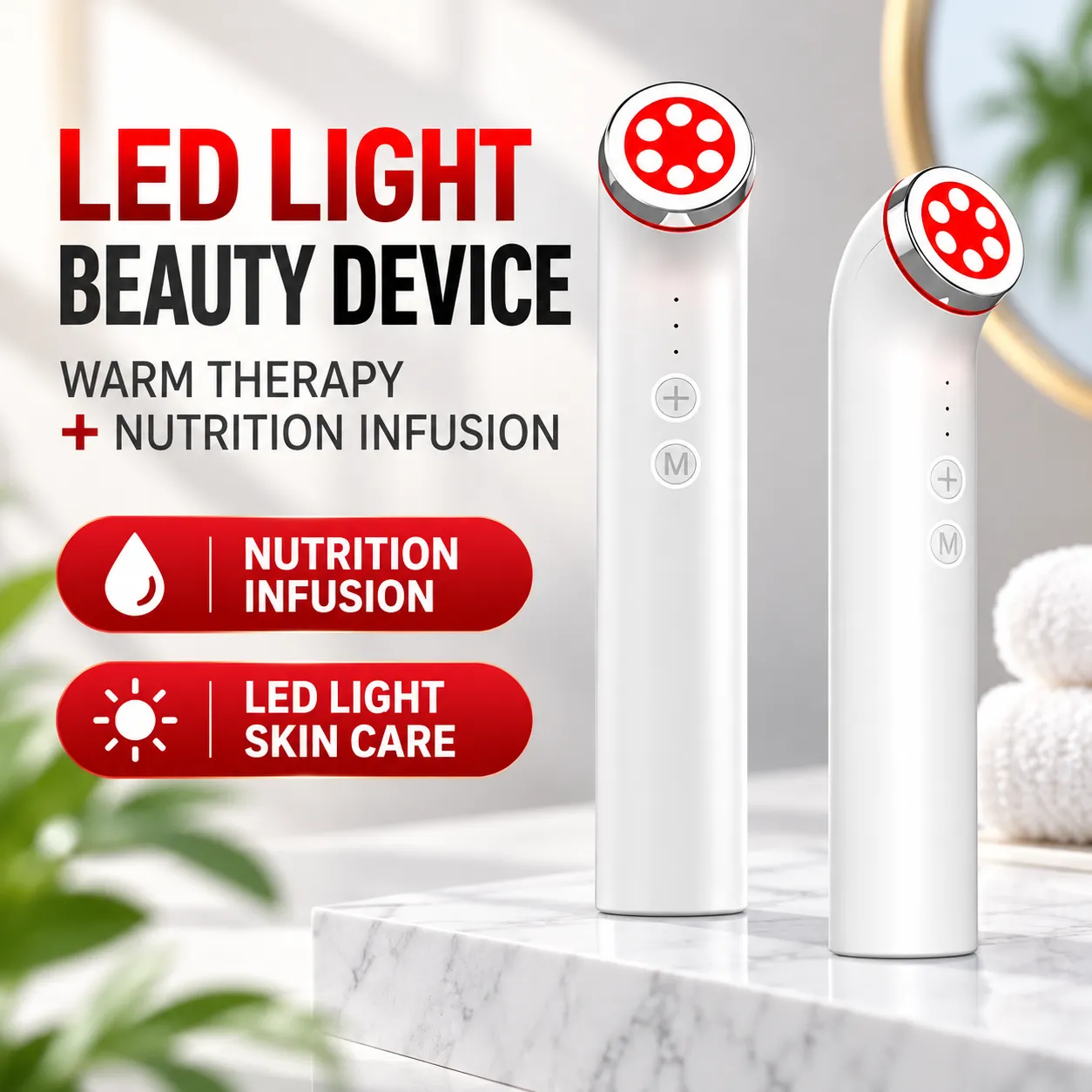LED Light Beauty Device with warm therapy and nutrition infusion