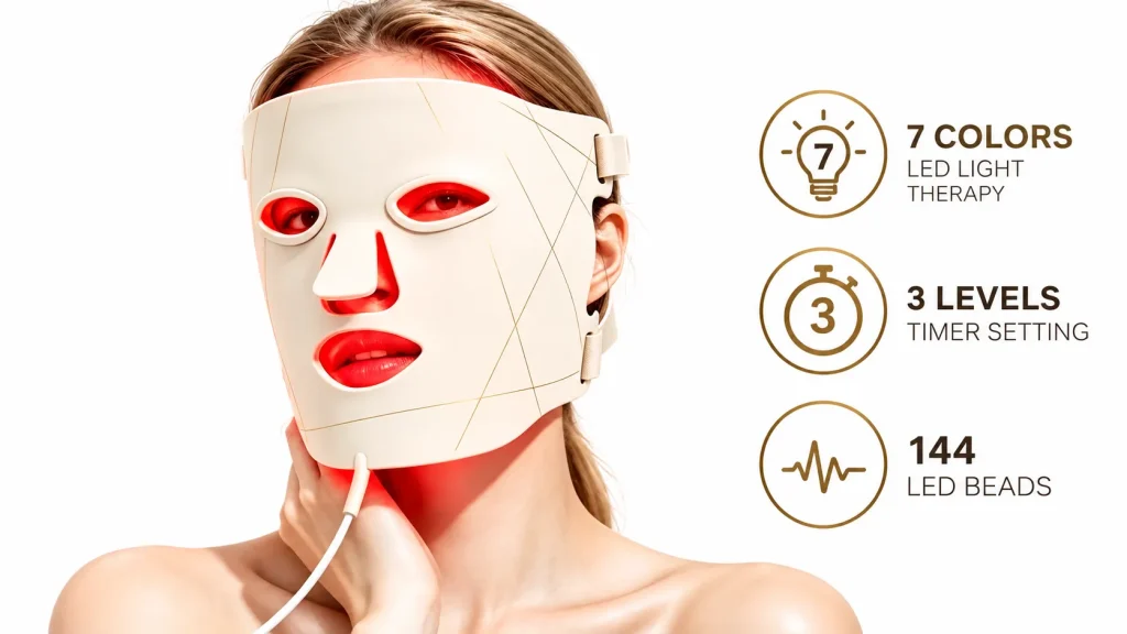 7 Color LED Light Therapy Facial Mask, 3 Timer Levels,144 LED Beads