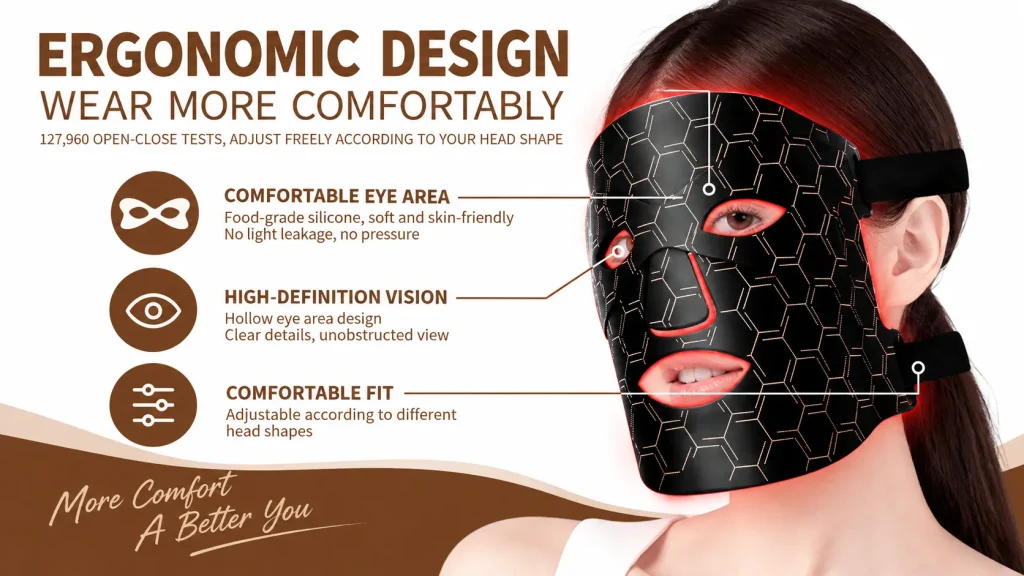 Ergonomic Silicone LED Face Mask, Comfortable Wear & No Light Leakage