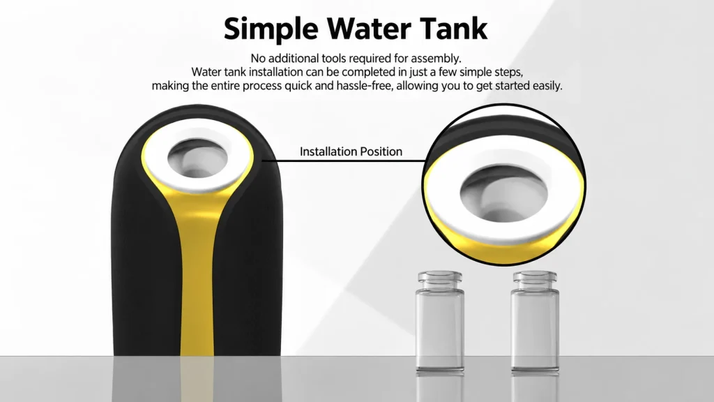 Simple water tank structure of 5-in-1 facial beauty device, easy tool-free assembly