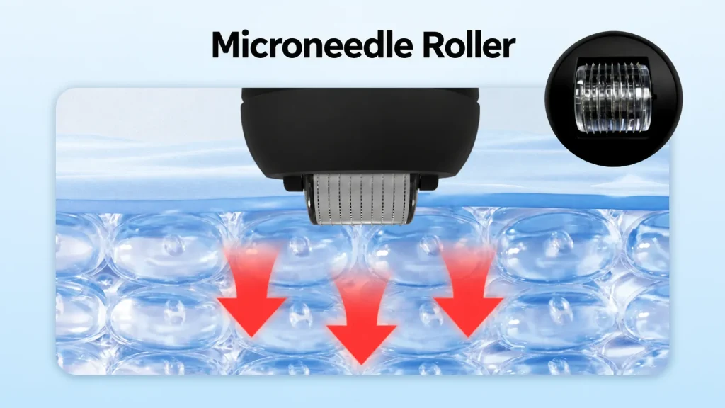 Microneedle roller interchangeable head for 5-in-1 home facial beauty device, boost serum absorption