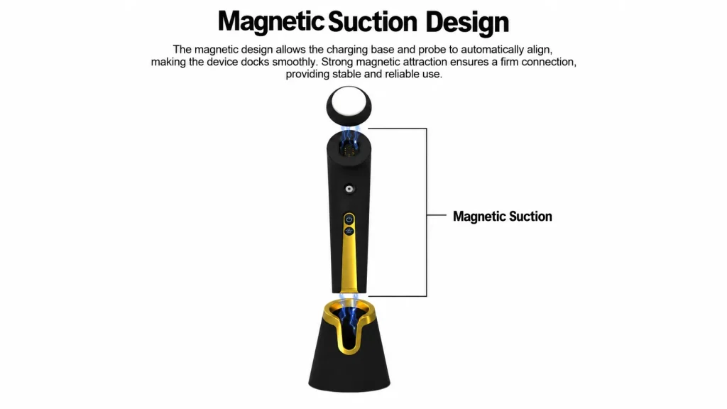 5-in-1 facial beauty device magnetic suction design, charging base and probe auto-align for stable connection