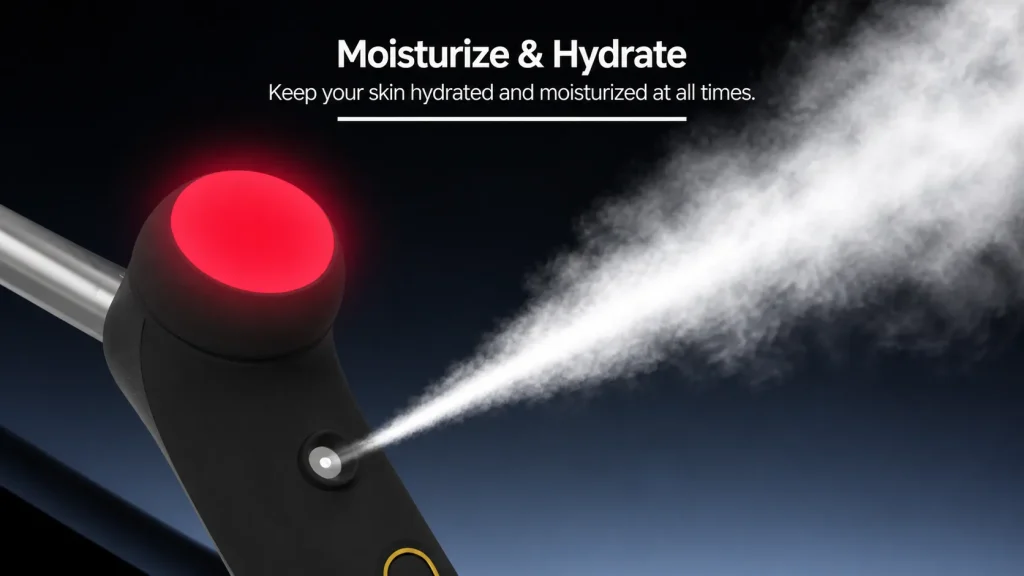 5-in-1 facial beauty device with red light and mist spray for skin moisturizing and hydrating