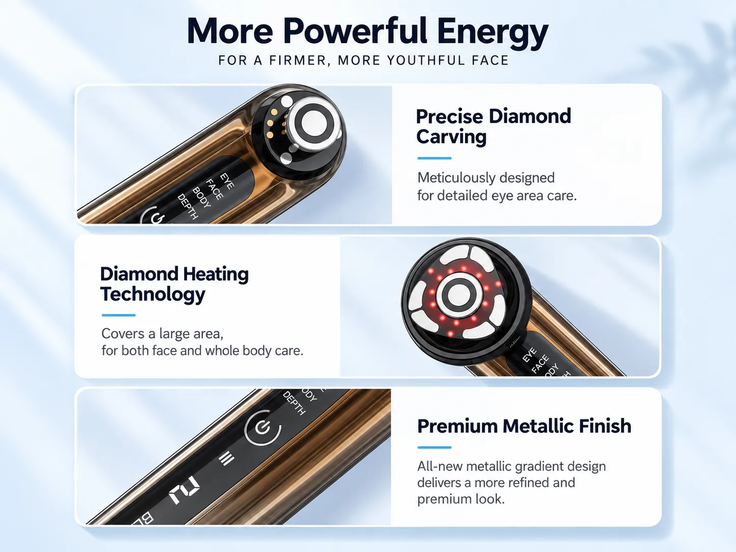 NW-01882 precision diamond carving head for eye care, diamond heating head for face and body, and metallic electroplated handle finish