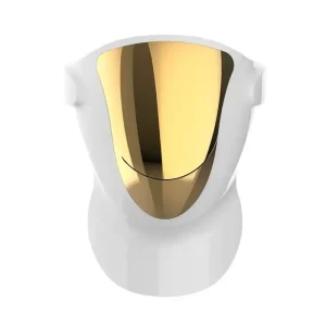 NW‑01682 LED photon beauty mask with detachable neck part, white housing gold mirror cover isolated on white background