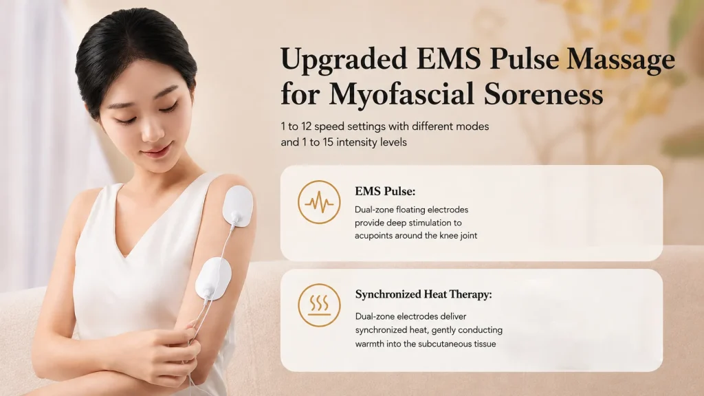 NUOMEIWEI NW-183 upgraded EMS pulse massage with electrode pads, 12 speeds & 15 intensity levels for myofascial soreness relief