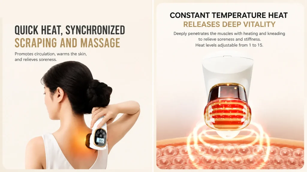 NUOMEIWEI NW-183 gua sha cupping massager with quick constant temperature heat, 15 adjustable heat levels for neck and back scraping massage