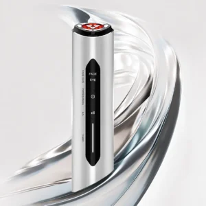 Premium silver and rose gold PLUS flagship plasma 9-level variable frequency beauty device with glowing head on charging base.