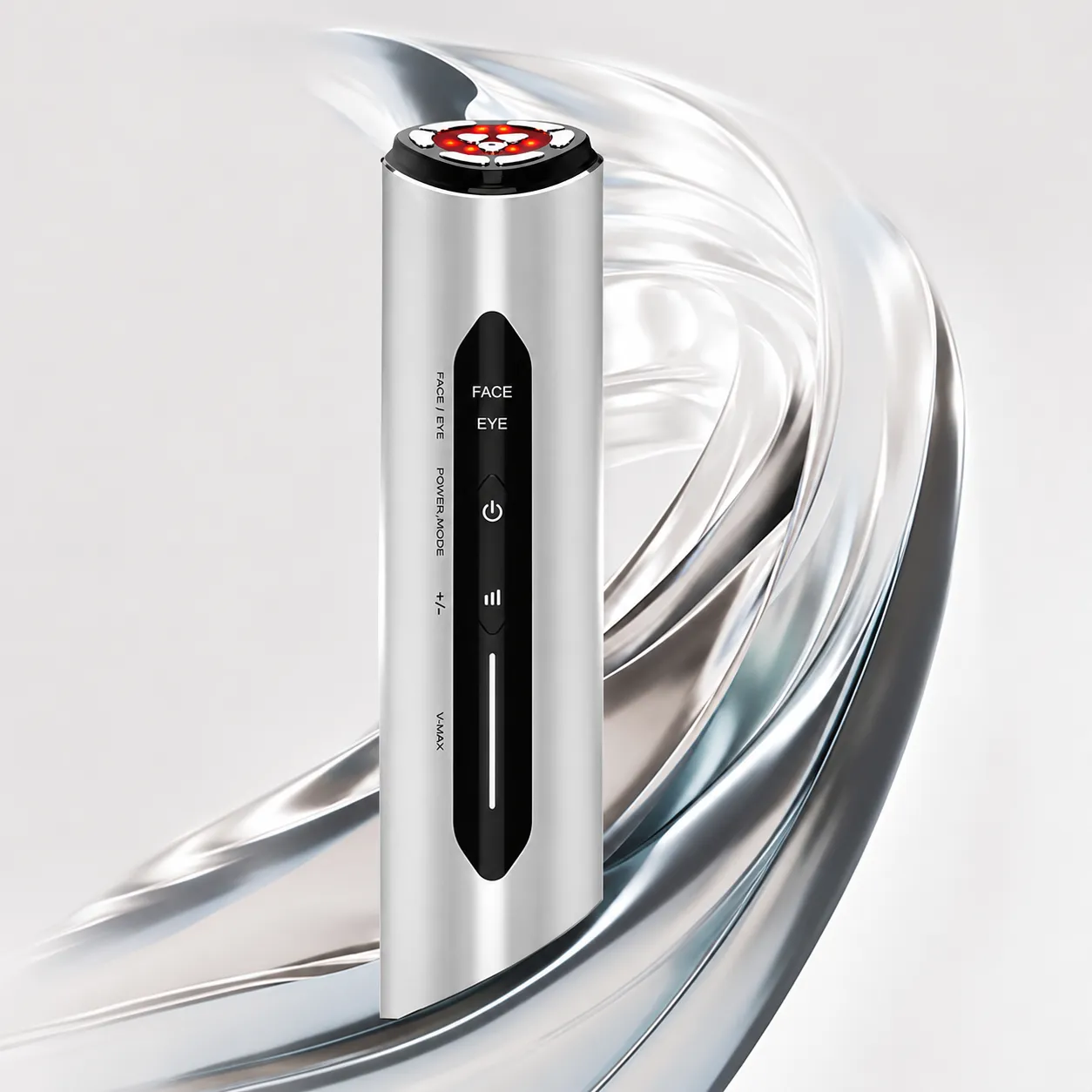 Premium silver and rose gold PLUS flagship plasma 9-level variable frequency beauty device with glowing head on charging base.