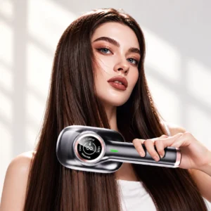 Portable head massager for hair growth and scalp care with 3-in-1 vibration massage, dual LED light therapy, and serum infusion comb.