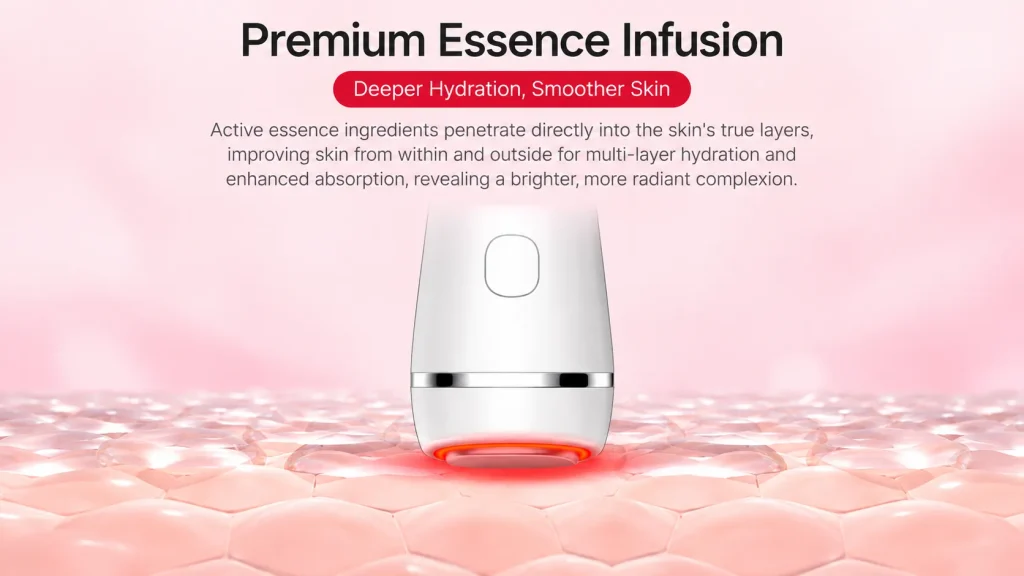 Hot cold facial beauty instrument for premium essence infusion, deep hydration and smoother glowing skin