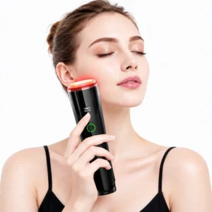 625nm red and 850nm infrared LED therapy facial skincare tool with constant temperature hot compress for skin lifting and serum absorption.