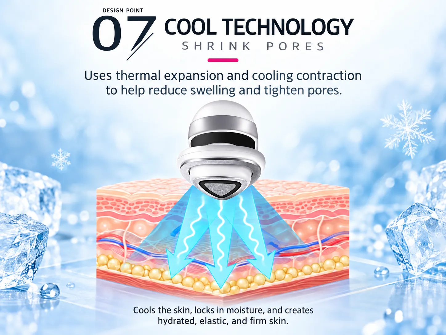 multifunction beauty device cool technology, thermal expansion cold contraction, reduce swelling, tighten pores lock moisture