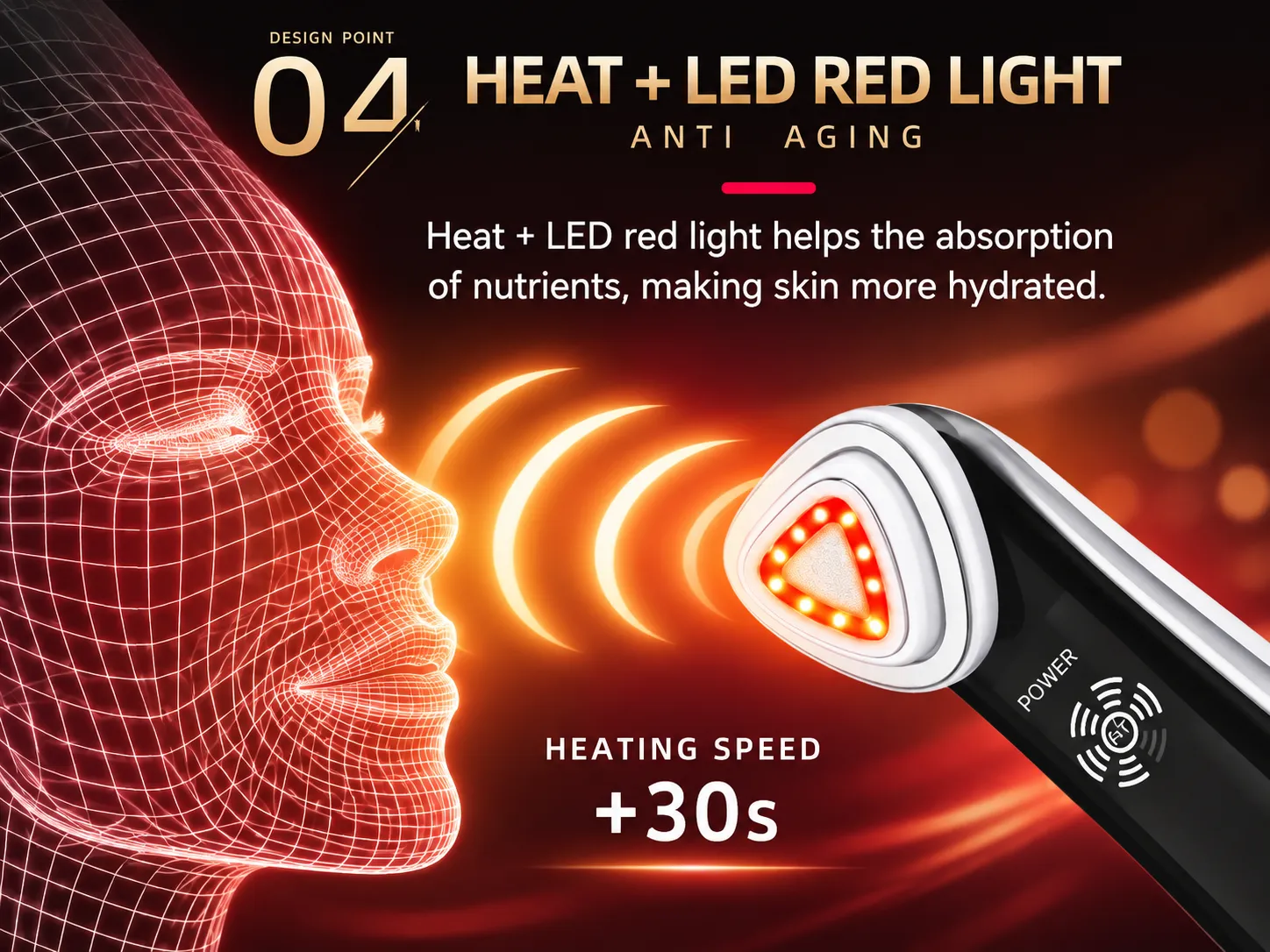 rf facial beauty device heat plus led red light therapy, speed up nutrient absorption, boost skin hydration anti aging