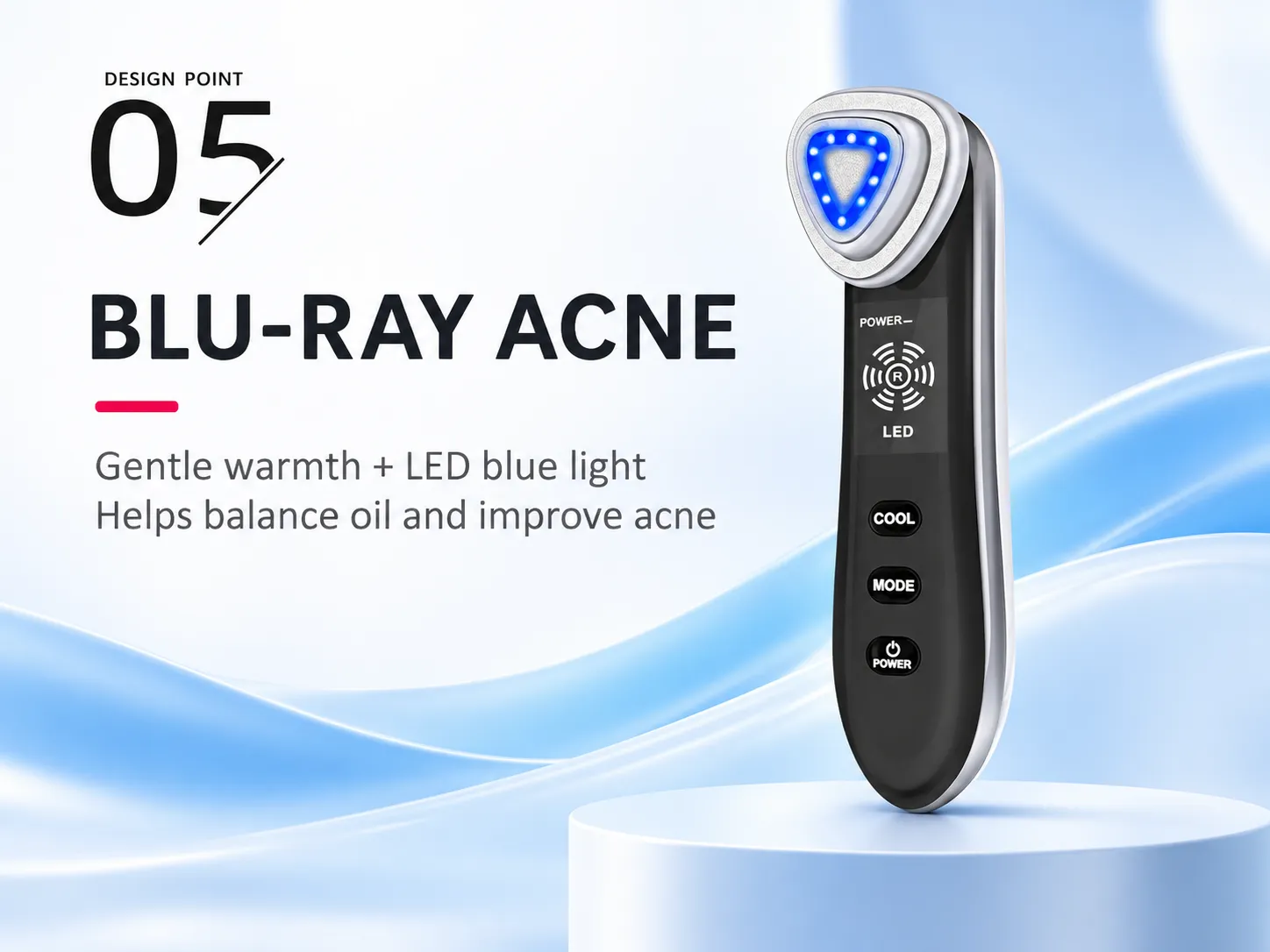 multifunctional rf beauty device gentle warmth and led blue light, balance sebum oil, improve acne prone skin