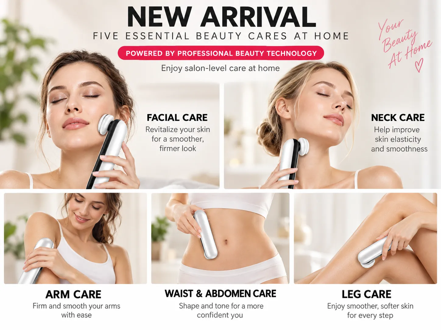 salon home beauty device for face neck arm waist abdomen leg care, salon-level skincare at home