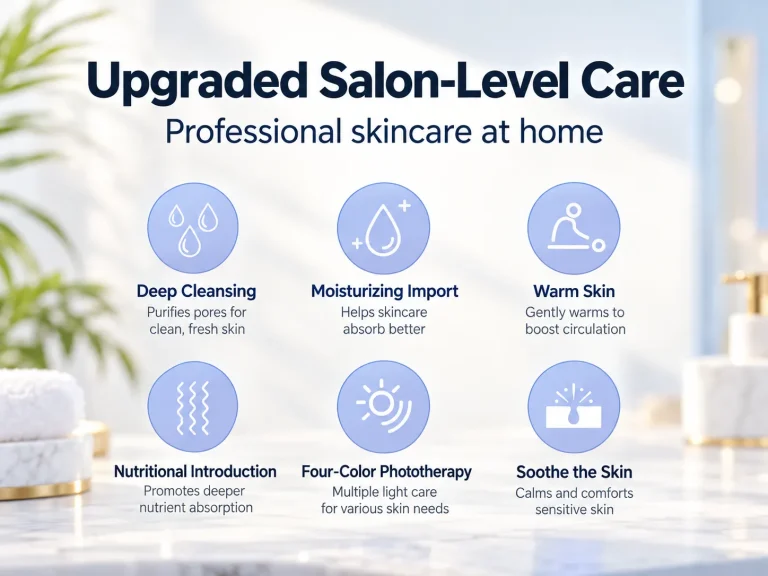 upgraded salon level home facial care massager, 6 functions: deep cleansing, moisturizing import, warm skin, nutritional introduction, four-color phototherapy, soothe sensitive skin
