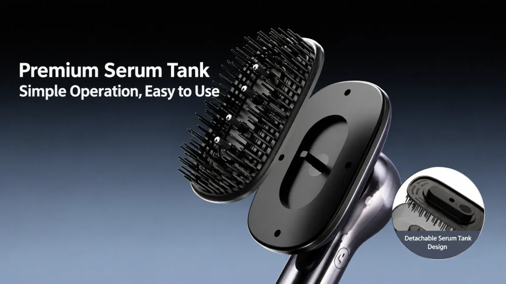 Electric scalp massage comb premium detachable serum tank, simple operation and easy to fill and clean