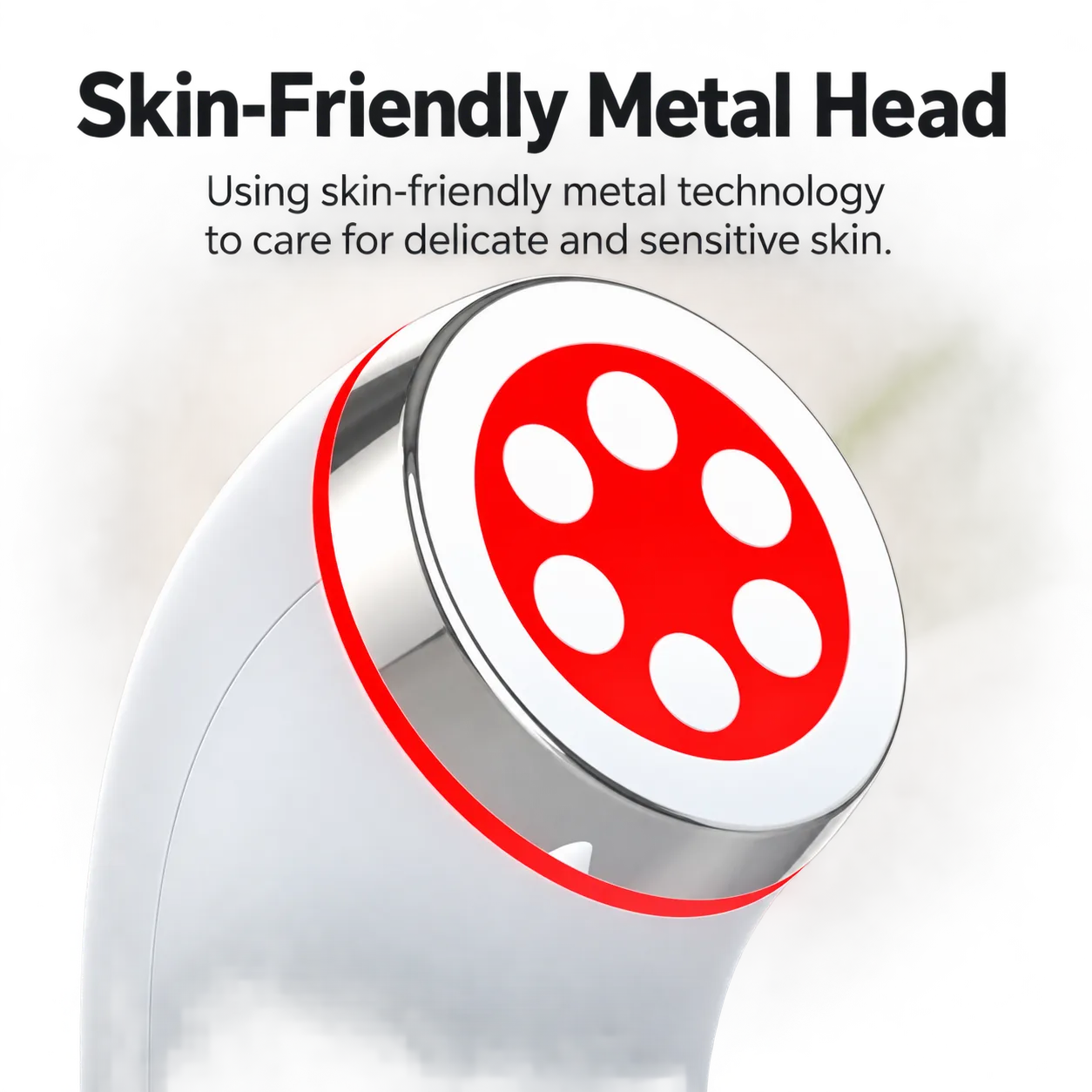 Close-up of skin-friendly metal head on beauty device