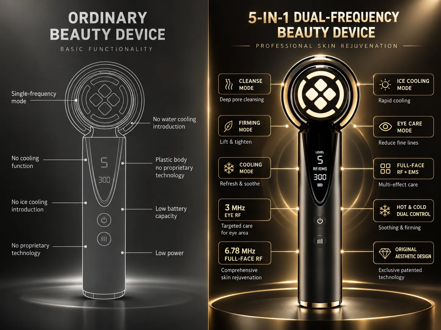 Comparison between ordinary beauty device and dual-frequency RF beauty device