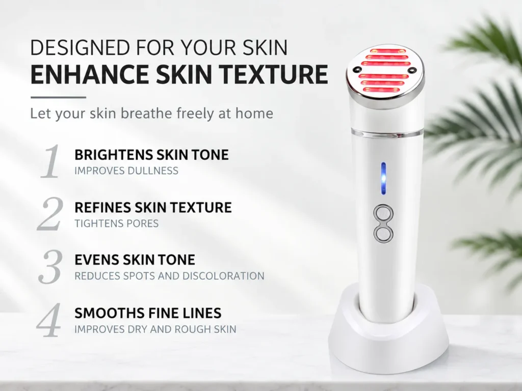 Before and after skincare benefits showing improved skin tone, refined texture, and reduced fine lines