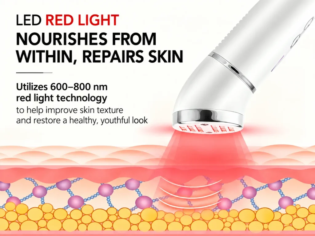 LED red light technology utilizing 600-800nm wavelengths to nourish and repair skin from within