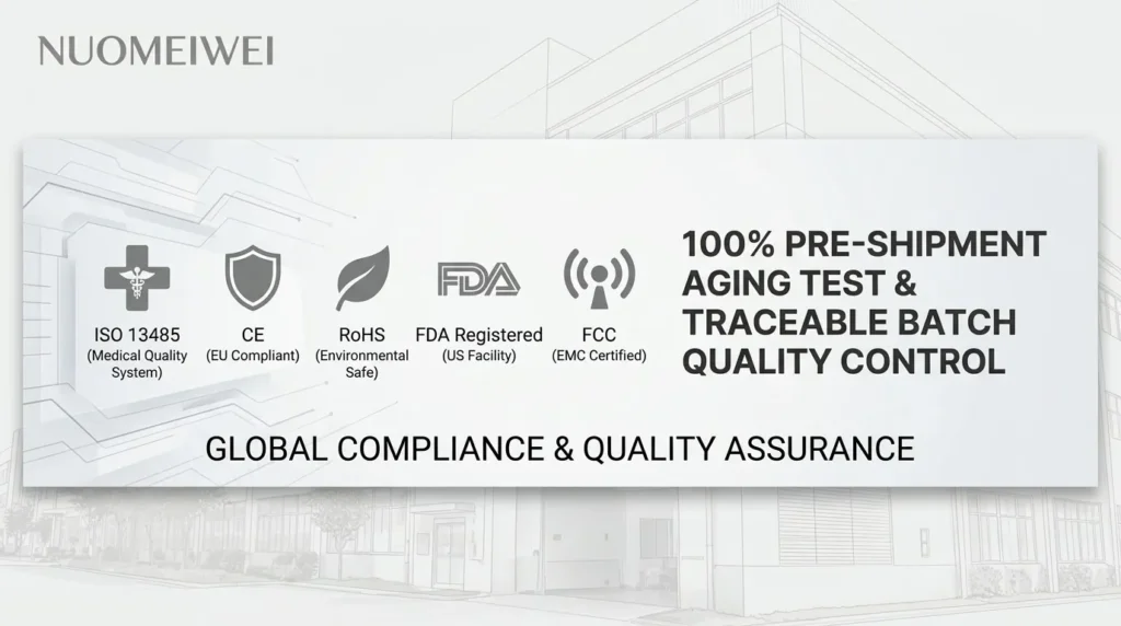 NUOMEIWEI ISO 13485 medical quality system and global compliance certifications for home-use beauty device manufacturing