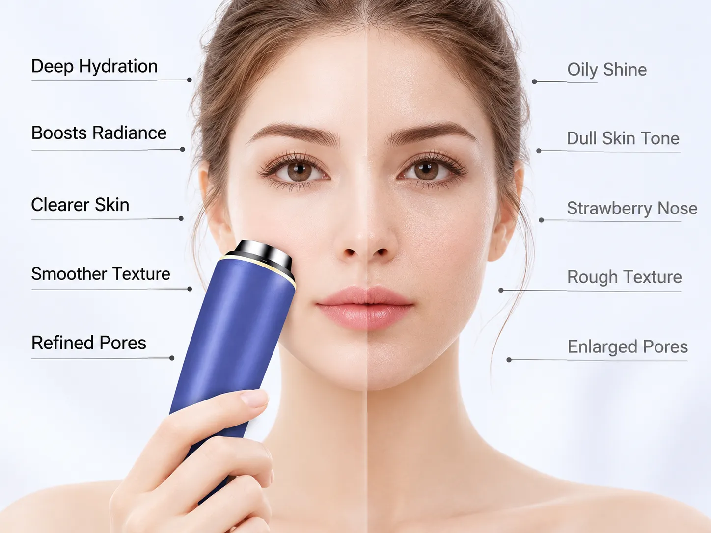 Before and after skin condition comparison using smart ice skin beauty device