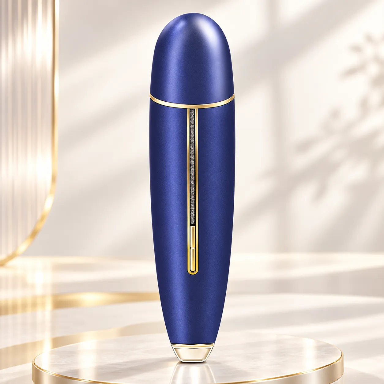 Smart ice skin beauty device in dark blue and gold finish