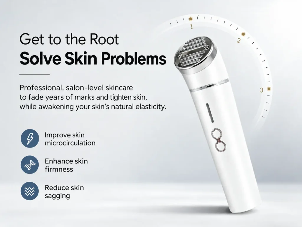 Salon-level skincare device targeting skin microcirculation and firmness at the root